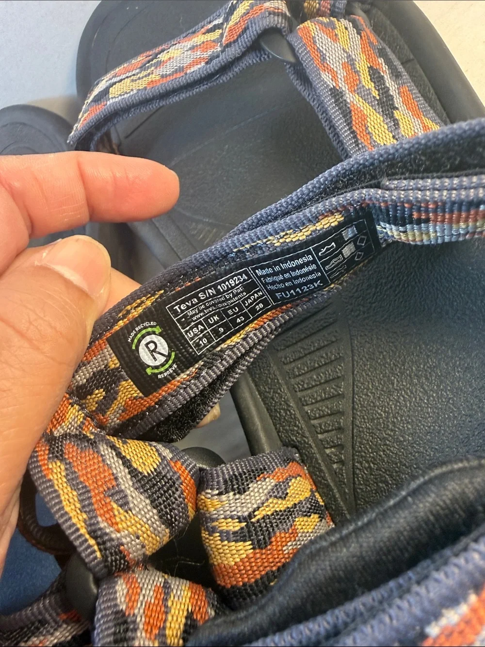 Teva Men’s Black Sandals with Orange and Yellow Patterned Straps